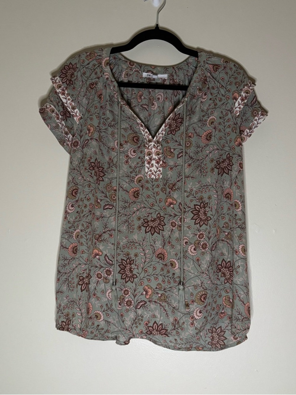 DR2 Women’s Boho Floral Print Blouse with Short Sleeves Size Large